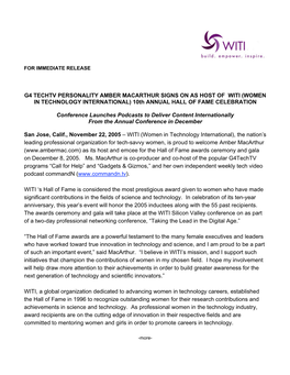 G4 TECHTV PERSONALITY AMBER MACARTHUR SIGNS on AS HOST of WITI (WOMEN in TECHNOLOGY INTERNATIONAL) 10Th ANNUAL HALL of FAME CELEBRATION