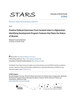 Positive Political Outcomes from Feminist Islam in Afghanistan: Identifying Development Program Features That Raise the Status of Women