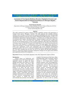 Assessment of Tree Species Richness, Diversity, Population Structure and Natural Regeneration in Nongeni Forest Reserve in Morogoro Region, Tanzania