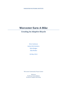 Worcester Earn-A-Bike Creating an Adaptive Bicycle