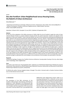 Das Alte Frankfurt: Urban Neighborhood Versus Housing Estate, the Rebirth of Urban Architecture