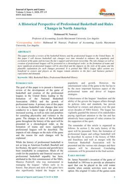 A Historical Perspective of Professional Basketball and Rules Changes in North America