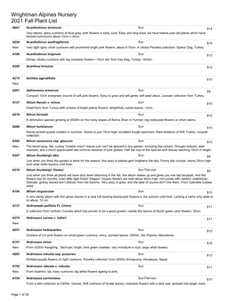 Wrightman Alpines Nursery 2021 Fall Plant List