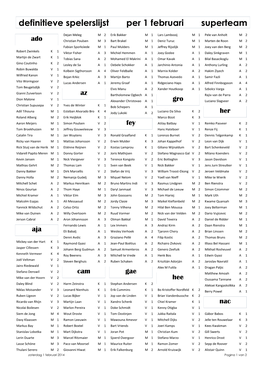 Definitieve Spelerslijst Per 1 Februari Superteam