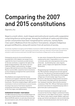 Comparing the 2007 and 2015 Constitutions Dipendra Jha