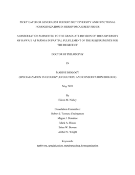 Diet Diversity and Functional Homogenization in Herbivorous Reef Fishes