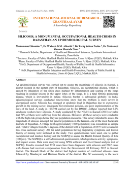 Silicosis, a Monumental Occupational Health Crisis in Rajasthan-An Epidemiological Survey