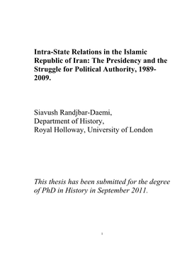 The Presidency and the Struggle for Political Authority, 1989- 2009. Siav