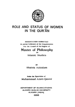 ROLE and STATUS of WOMEN in the QUR'an Master of Philosophy