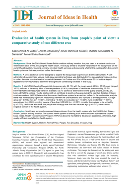 Evaluation of Health System in Iraq from People's Point of View: a Comparative Study of Two Different Eras