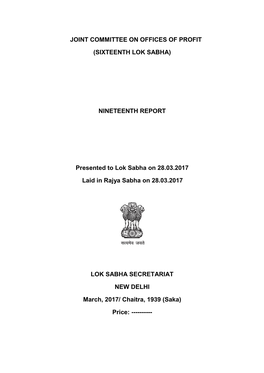 Joint Committee on Offices of Profit (Sixteenth Lok Sabha) Held on 23Rd March, 2017