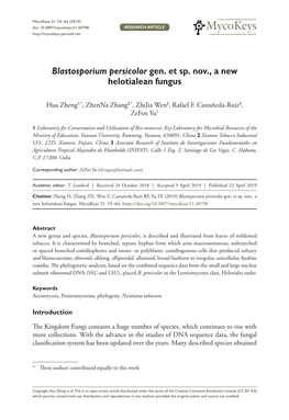 Blastosporium Persicolor Gen. Et Sp. Nov., a New Helotialean Fungus