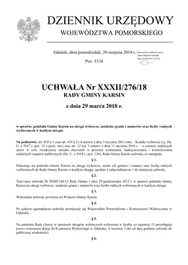 Uchwala Nr XXXII/276/18 Z Dnia 29 Marca 2018 R