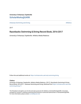 Razorbacks Swimming & Diving Record Book, 2016-2017