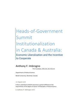 Heads-Of-Government Summit Institutionalization in Canada