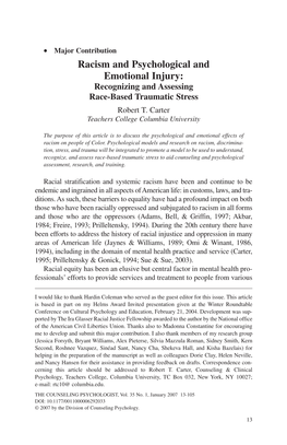 Racism and Psychological and Emotional Injury: Recognizing and Assessing Race-Based Traumatic Stress Robert T