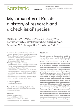 Myxomycetes of Russia: a History of Research and a Checklist of Species