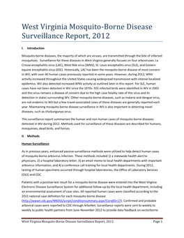 West Virginia Mosquito-Borne Disease Surveillance Report, 2012