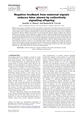 Negative Feedback from Maternal Signals Reduces False Alarms by Collectively Signalling Offspring Jennifer A