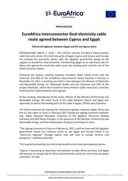 Euroafrica Interconnector Final Electricity Cable Route Agreed Between Cyprus and Egypt