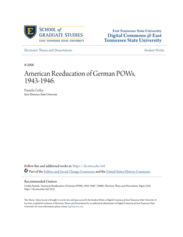 American Reeducation of German Pows, 1943-1946. Pamela Croley East Tennessee State University