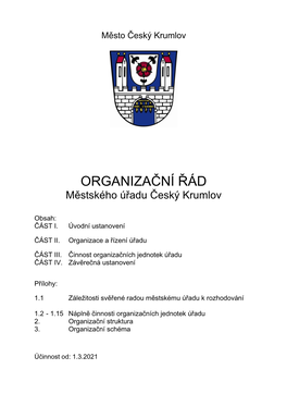 ORGANIZAČNÍ ŘÁD Městského Úřadu Český Krumlov