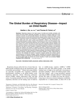 The Global Burden of Respiratory Diseaseimpact on Child Health