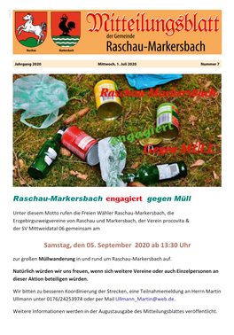 Raschau-Markersbach Engagiert Gegen Müll Samstag, Den 05. September 2020 Ab 13:30