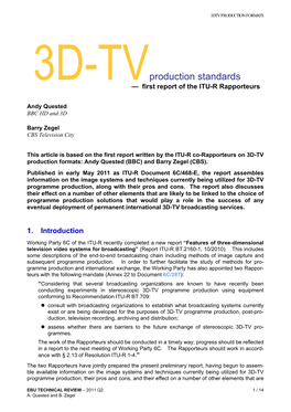 3DTV Production Standards