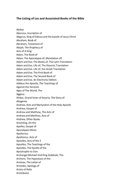 The Listing of Los and Associated Books of the Bible