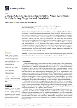 Genome Characterization of Nocturne116, Novel Lactococcus Lactis-Infecting Phage Isolated from Moth