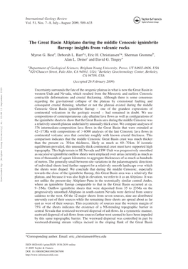 The Great Basin Altiplano During the Middle Cenozoic Ignimbrite Flareup