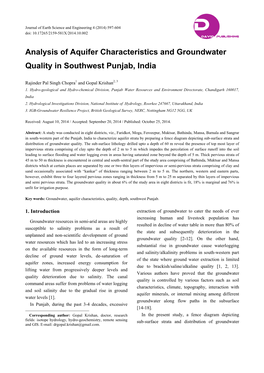 Analysis of Aquifer Characteristics and Groundwater Quality in Southwest Punjab, India