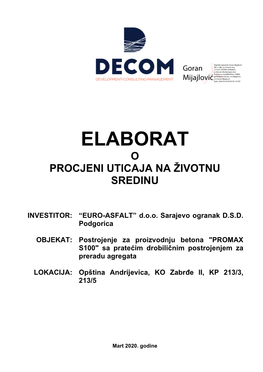 Elaborat O Procjeni Uticaja Na Životnu Sredinu