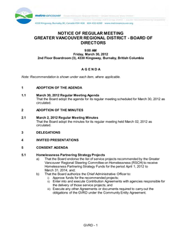 GVRD Board Meeting Agenda Package