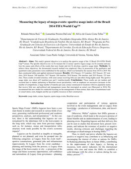 Measuring the Legacy of Mega-Events: Sportive Usage Index of the Brazil 2014 FIFA World Cup™