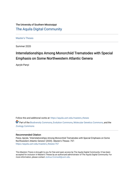 Interrelationships Among Monorchiid Trematodes with Special Emphasis on Some Northwestern Atlantic Genera