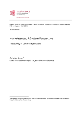 Homelessness, a System Perspective