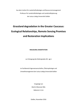 Grassland Degradation in the Greater Caucasus: Ecological Relationships, Remote Sensing Promises and Restoration Implications