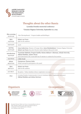 Thoughts About the Other Russia Leonidas Donskis Memorial Conference Vytautas Magnus University, September 20, 2019