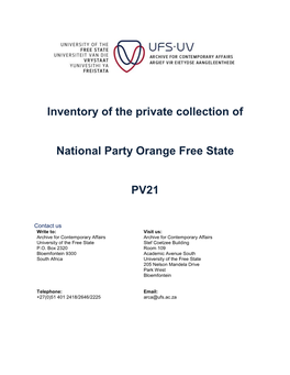 Inventory of the Private Collection of National Party Orange Free State