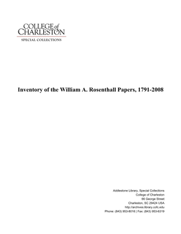 Inventory of the William A. Rosenthall Papers, 1791-2008