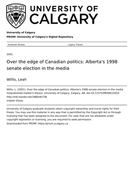 Alberta's 1998 Senate Election in the Media