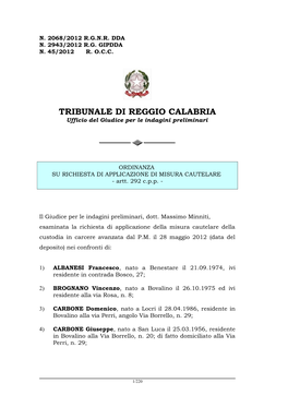 TRIBUNALE DI REGGIO CALABRIA Ufficio Del Giudice Per Le Indagini Preliminari