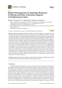 Spatial Heterogeneity of Vegetation Response to Mining Activities in Resource Regions of Northwestern China