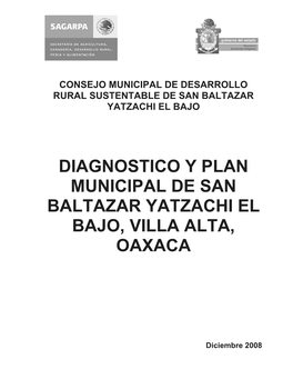 Diagnostico Y Plan Municipal De San Baltazar Yatzachi El Bajo, Villa Alta, Oaxaca