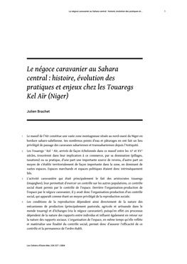 Le Négoce Caravanier Au Sahara Central : Histoire, Évolution Des Pratiques Et Enjeux Chez Les Touaregs Kel Aïr (Niger)