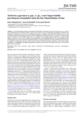 Tarburina Zagrosiana N. Gen., N. Sp., a New Larger Benthic Porcelaneous Foraminifer from the Late Maastrichtian of Iran