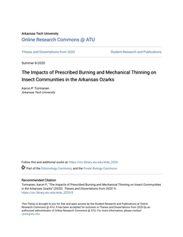 The Impacts of Prescribed Burning and Mechanical Thinning on Insect Communities in the Arkansas Ozarks