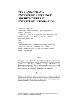Pera and Geram-- Enterprise Reference Architectures in Enterprise Integration